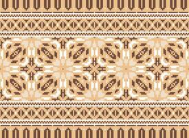 Pixel Ikat und Kreuz Stich geometrisch nahtlos Muster ethnisch orientalisch traditionell. aztekisch Stil Illustration Design zum Teppich, Hintergrund, Kleidung, Verpackung, Batik. vektor