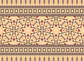 Pixel Kreuz Stich traditionell ethnisch Muster Paisley Blume Ikat Hintergrund abstrakt aztekisch afrikanisch indonesisch indisch nahtlos Muster zum Stoff drucken Stoff Kleid Teppich Vorhänge und Sarong vektor