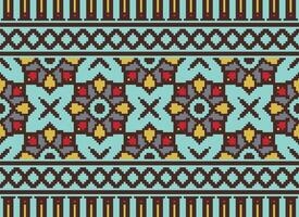 Pixel Kreuz Stich traditionell ethnisch Muster Paisley Blume Ikat Hintergrund abstrakt aztekisch afrikanisch indonesisch indisch nahtlos Muster zum Stoff drucken Stoff Kleid Teppich Vorhänge und Sarong vektor