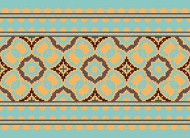 Pixel Kreuz Stich traditionell ethnisch Muster Paisley Blume Ikat Hintergrund abstrakt aztekisch afrikanisch indonesisch indisch nahtlos Muster zum Stoff drucken Stoff Kleid Teppich Vorhänge und Sarong vektor