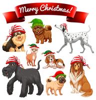 Jultema med hundar i elva hattar vektor