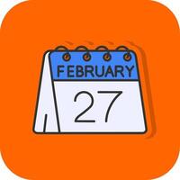 27 .. von Februar gefüllt Orange Hintergrund Symbol vektor