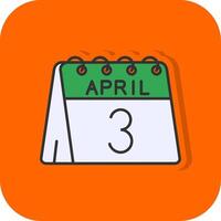 3 .. von April gefüllt Orange Hintergrund Symbol vektor
