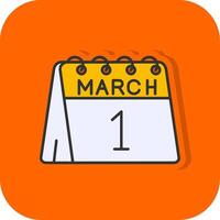 1 von März gefüllt Orange Hintergrund Symbol vektor