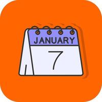7:e av januari fylld orange bakgrund ikon vektor