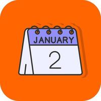 2 .. von Januar gefüllt Orange Hintergrund Symbol vektor