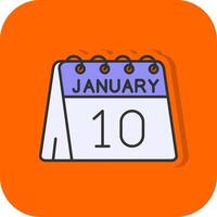 10:e av januari fylld orange bakgrund ikon vektor