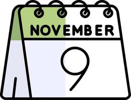 9:e av november fylld halv skära ikon vektor