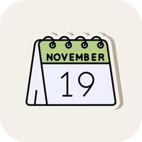 19:e av november linje fylld vit skugga ikon vektor