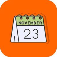 23 .. von November gefüllt Orange Hintergrund Symbol vektor