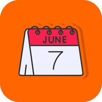 7 .. von Juni gefüllt Orange Hintergrund Symbol vektor
