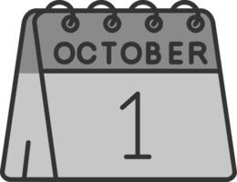 1:a av oktober linje fylld gråskale ikon vektor