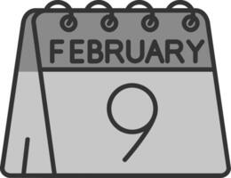 9:e av februari linje fylld gråskale ikon vektor