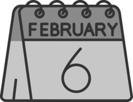 6:e av februari linje fylld gråskale ikon vektor