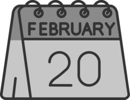 20:e av februari linje fylld gråskale ikon vektor