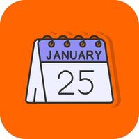 25 von Januar gefüllt Orange Hintergrund Symbol vektor