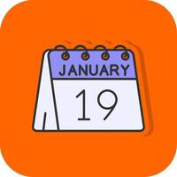 19 .. von Januar gefüllt Orange Hintergrund Symbol vektor