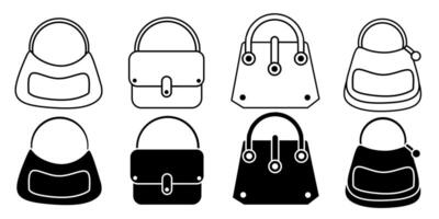 Tasche. Vektor Sammlung von Tasche Symbol Illustrationen. schwarz Symbol Design.