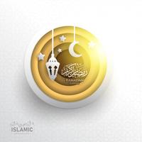 Ramadan Kareem Background-Papierkunst oder Papierschnittart mit Fanoos-Laterne, Halbmond &amp; Moschee-Hintergrund Für Web-Banner, Grußkarten und Werbevorlagen in Ramadan Holidays 2019. vektor