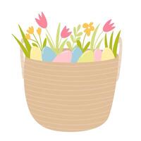 Ostern Pastell- Korb mit Ostern Eier und Sommer- Blumen Vektor Clip Art