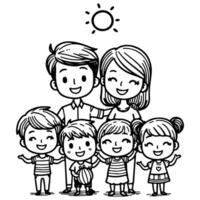 Kind Zeichnung glücklich Familie Karikatur Charakter Gliederung Gekritzel zum Färbung Buch Seite Vektor Illustration auf Weiß Hintergrund
