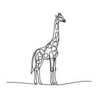 kontinuerlig enda hand teckning svart linje konst av giraff stående översikt klotter tecknad serie skiss stil vektor illustration på vit bakgrund