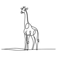 kontinuierlich Single Hand Zeichnung schwarz Linie Kunst von Giraffe Stehen Gliederung Gekritzel Karikatur skizzieren Stil Vektor Illustration auf Weiß Hintergrund