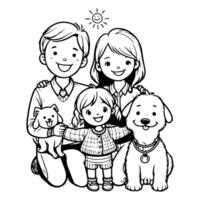 ai generiert Zeichnung glücklich Familie mit Hund Karikatur Charakter Gekritzel Vektor Illustration auf Weiß Hintergrund