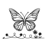 ai generiert Schmetterling Konturen Gekritzel Silhouetten Element Vektor Illustration auf Weiß Hintergrund einer kontinuierlich schwarz Linie Hand Zeichnung von Monarch Schmetterling fliegend