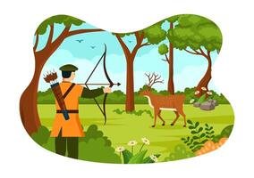 Jagd Vektor Illustration mit Jäger Gewehr oder Waffe zum Schießen zu Vögel oder wild Tiere im das Wald auf eben Karikatur Hintergrund Design