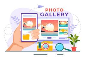 Foto Galerie Vektor Illustration zum Museum Besucher Aussicht Ausstellung von modern abstrakt Gemälde und Bild im zeitgenössisch im eben Hintergrund