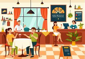 Italienisch Essen Restaurant oder Cafeteria Vektor Illustration mit traditionell Italien Geschirr Pizza oder Pasta im eben Karikatur Hintergrund Design