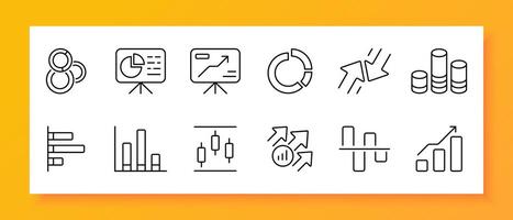 diagram ikon uppsättning. Graf, teckning, geometri, matematik, diagram, statistik, cirkel, fungera, tabell, infografik. svart ikon på en vit bakgrund. vektor linje ikon för företag och reklam