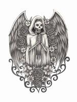 Santa muerte Engel mit Blumen Tag von das tot Design durch Hand Zeichnung auf Papier. vektor
