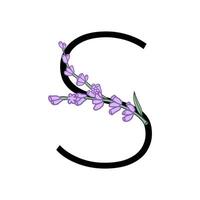 lavendel- blomma violett liten blomma alfabet för design av kort eller inbjudan. vektor illustrationer, isolerat på vit bakgrund för sommar blommig gesign