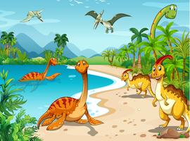 Dinosaurier, die am Strand leben vektor
