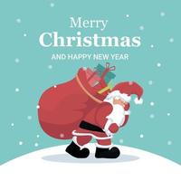 Weihnachtskarte von Santa Claus Tragetasche mit Geschenken vektor