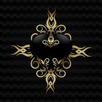 svart hjärta design med gyllene ornament vektor