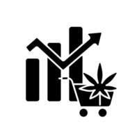 Symbol für schwarze Glyphe auf dem globalen legalen Marihuana-Markt. Anstieg des Cannabiskonsums. erhöhte Einnahmen. profitable Branche. Hanfproduktion. Silhouette-Symbol auf Leerzeichen. isolierte Vektorgrafik vektor