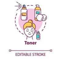 Toner, Gesichtspflege-Konzept-Symbol. Hautreinigung und Tonisierung, Lotion und Spray, kosmetische Verfahren Idee dünne Linie Illustration. Vektor isoliert Umriss RGB-Farbzeichnung. bearbeitbarer Strich