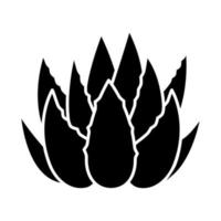 Kaktus sprießt schwarzes Glyphensymbol. Aloe-Vera-Blätter. wachsende Heilpflanze. dekorative Pflanze. botanische Zutat. Dermatologie. Silhouette-Symbol auf Leerzeichen. isolierte Vektorgrafik vektor