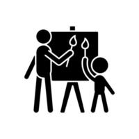 målning med förälder svart glyfikon. utveckla barnens färdigheter. utövar kreativitet. uppmuntra konstnärliga barn. konstterapi. siluett symbol på vitt utrymme. vektor isolerade illustration