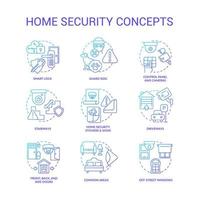 Home Security blaue Farbverlauf Konzept Icons Set. Intelligente Hausidee mit dünnen Farbillustrationen. Kameraüberwachung. Internet der Dinge. Einbruchsprävention. Vektor isolierte Umrisszeichnungen.