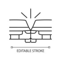 Lineares Symbol für einen seitlichen Autounfall. Absturz im toten Winkel. Gefahr des Spurwechsels. Hit-and-Run-Kollision. dünne Linie anpassbare Illustration. Kontursymbol. Vektor isolierte Umrisszeichnung. bearbeitbarer Strich