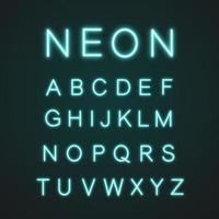 blå alfabetet neonljus ikoner set. abc. glödande tecken. brev. vektor isolerade illustrationer