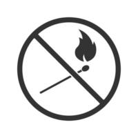 Verbotenes Zeichen mit brennendem Streichholz-Glyphensymbol. kein Verbot von offenem Licht. Silhouette-Symbol. negativen Raum. isolierte Vektorgrafik vektor