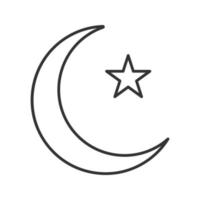 Lineares Symbol für Stern und Mondsichel. osmanische Flagge. dünne Linie Abbildung. Ramadan-Mond. Kontursymbol. Vektor isolierte Umrisszeichnung