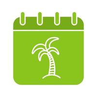 Urlaub Tage Glyphe Farbsymbol. Kalenderseite mit Palme. Silhouette-Symbol auf weißem Hintergrund. negativen Raum. Vektor-Illustration vektor
