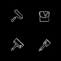 Malwerkzeuge Kreide Icons Set. Pinsel, Eimer, Rolle. isolierte tafel Vektorgrafiken vektor