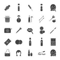 Kosmetikzubehör Glyphe Icons Set. Silhouette-Symbole. Frauen waren. hygienische Pflegeprodukte. Toilettenartikel. bilden. isolierte Vektorgrafik vektor